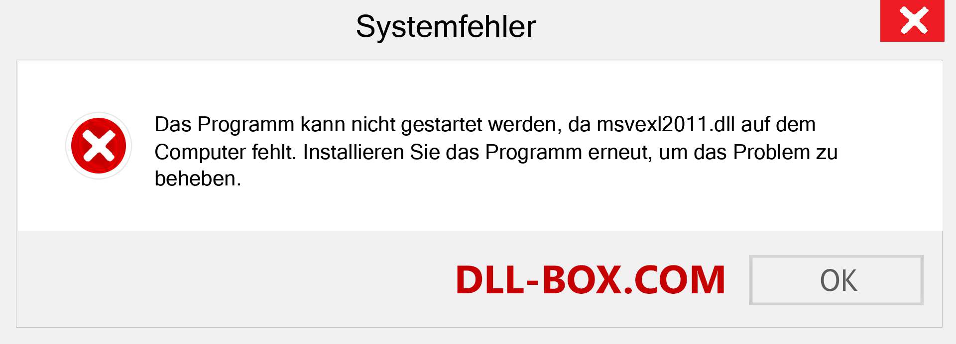 msvexl2011.dll-Datei fehlt?. Download für Windows 7, 8, 10 - Fix msvexl2011 dll Missing Error unter Windows, Fotos, Bildern